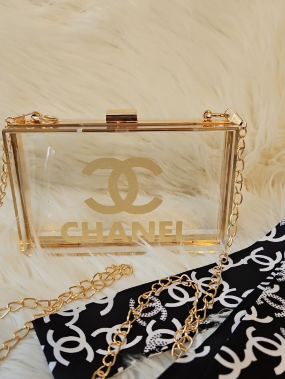 Acrylic Box Bag Stadium Concert Approved Bag with Gold Chain Strap